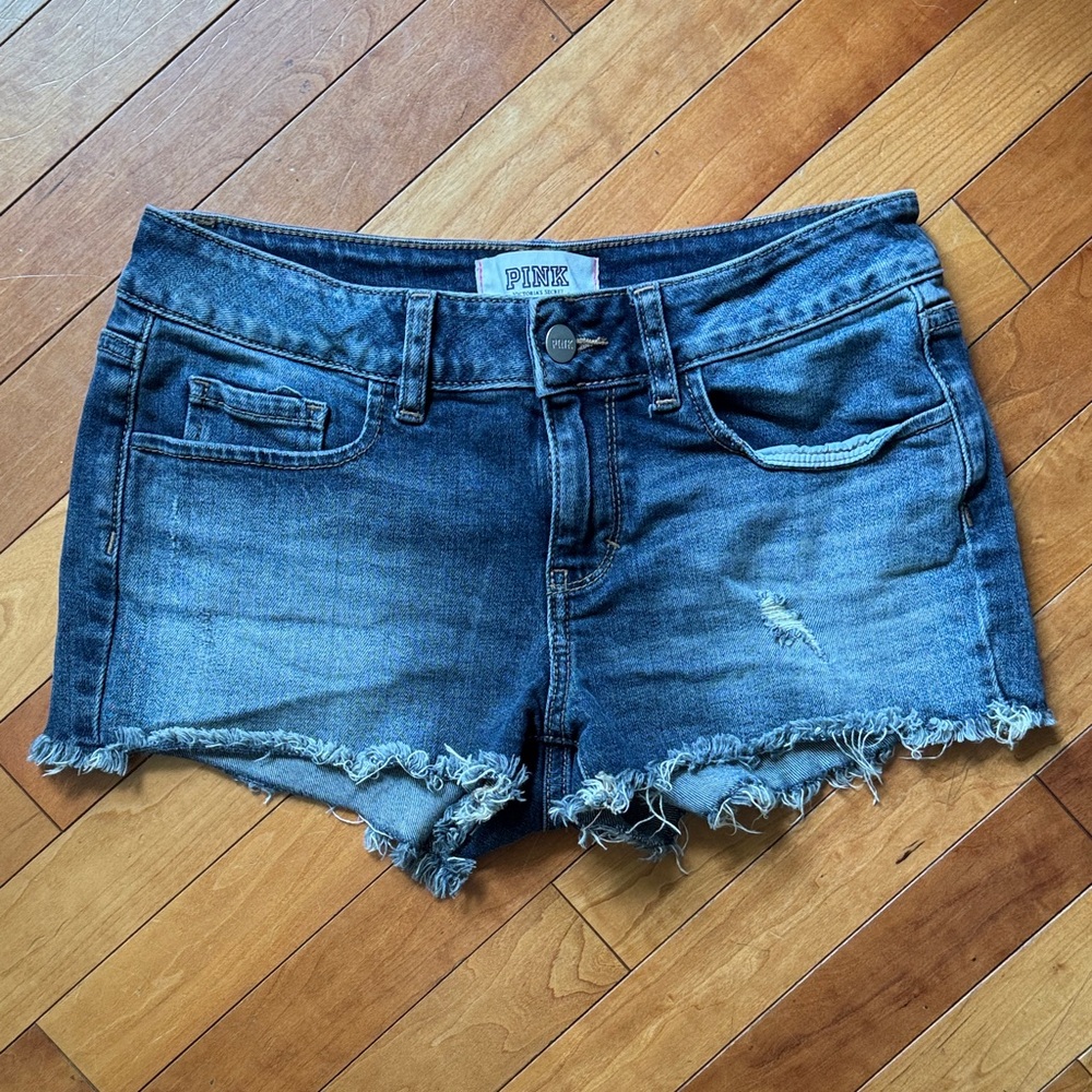 PINK Victoria's Secret Frayed Hem Blue Jean Shorts